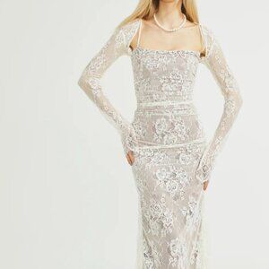 Miss Rosier, Valérie white floral lace mesh maxi dress